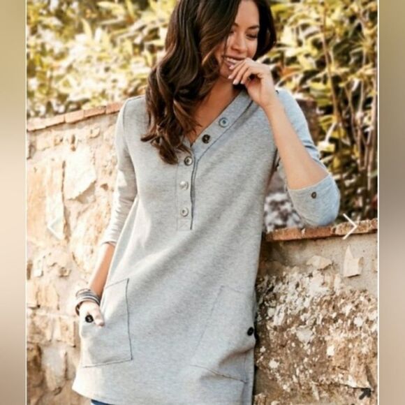 Soft Surroundings Grey Half Button Downtime Henley Tunic Top | M - Picture 1 of 7